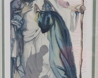 Salvador Dali Woodcut Print: Divine Comedy, Purgatory Canto 14, Framed