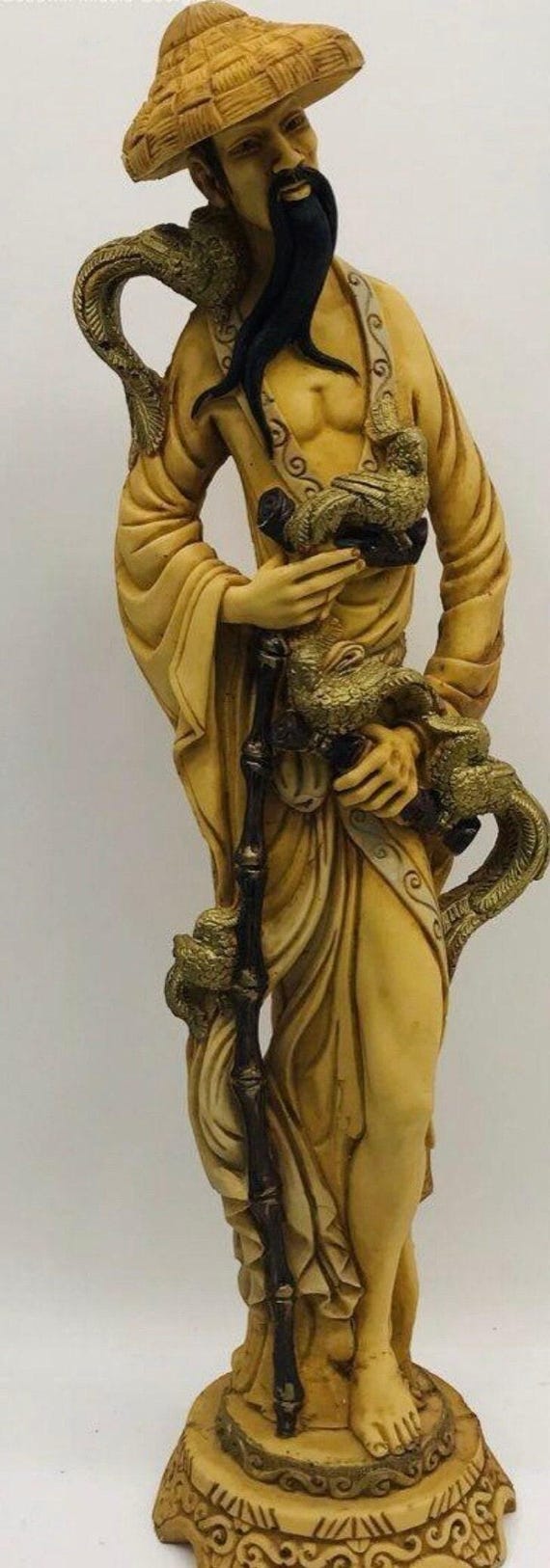 アジアンスタイルの木製彫刻 アジア人男性の彫刻、高さ19インチ、美しいディテール！ - Etsy 日本