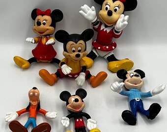 DISNEY Mickey Mouse Minnie Mouse Goofy Pose Articulated Figurines Lot of 6