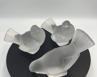3 Lalique Frosted Crystal Sparrow Figures