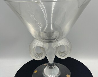 Lalique France "Aries" Footed Vase | Ram Head | French Art Glass
