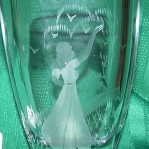 Vintage Orrefors Vase, Girl with Birds, Heavy, 5.5” Height