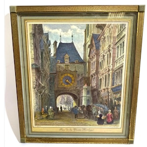 DERBY SA Rue de la Grosse Horloge-Uhr, gerahmte Schweizer Tischuhr mit Stadtlandschaft