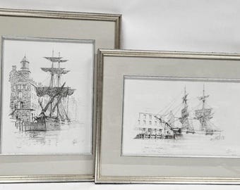 John Stobart Maritime Drawings - Quiet Haven and Brig Swan at Georgetown