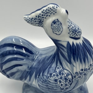 Fantastic Blue and White Porcelain Rooster, Excellent Condition!