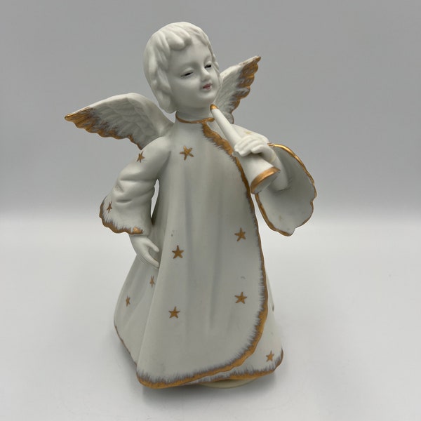 Vintage Mid Century White Rotating Angel Figurine Musical Music Schmid Japan (Repaired Hand)