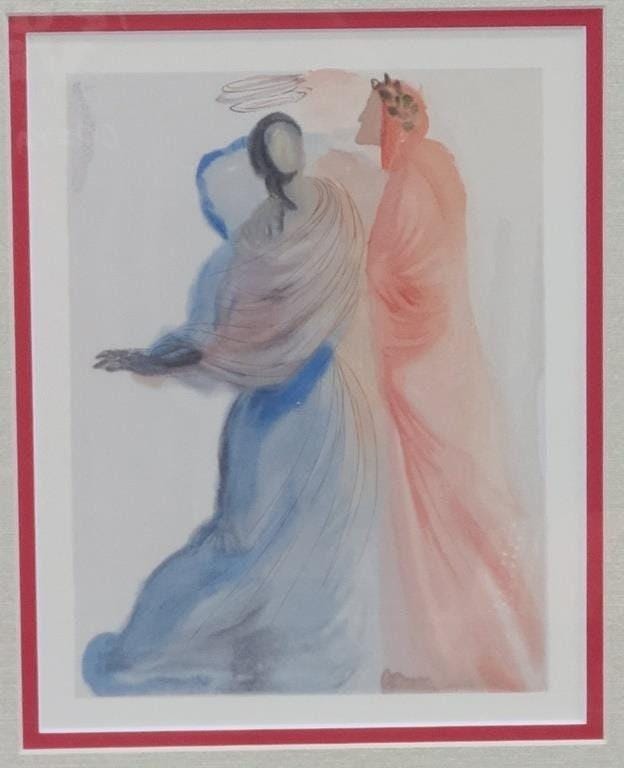 サルバドール・ダリのオリジナルカラー木版画、『ベアトリーチェの輝き