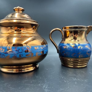 Copper Lusterware Creamer and Sugar Set