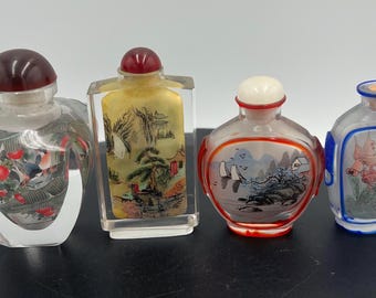 Reverse Painted Hand Carved Chinese Snuff Bottles - 4 Available