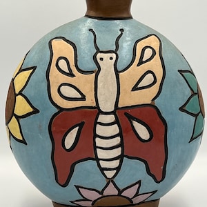 Jarrón de cerámica Chulucanas, diseño floral vintage Moncada (9,5" de alto)