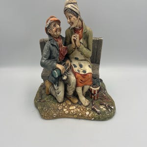 Vintage Feier Naturecraft England Figurine 820 Alter Mann Alte Frau auf Bank