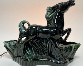 Vintage Horse Lamp - Mid Century Modern Ceramic Table Light