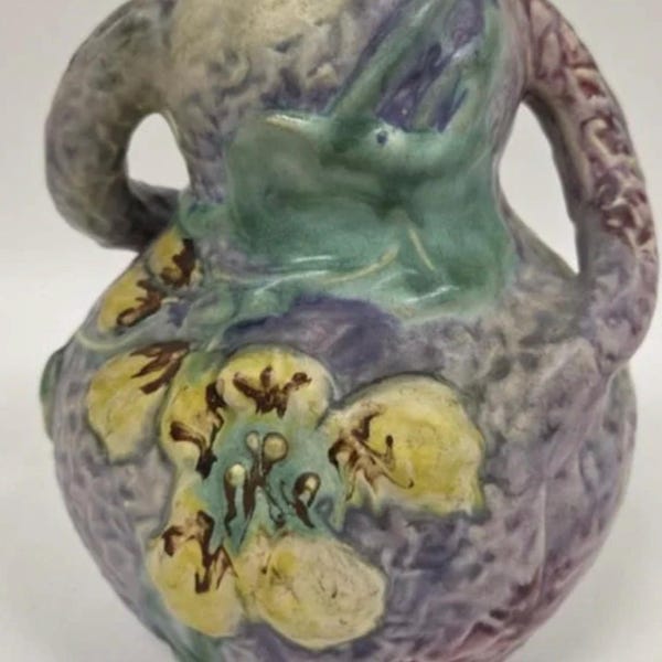 Weller Pottery Silvertone Gourd Handled Vase 1920s