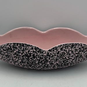 Vintage MCM Shawnee Pottery Pink Black Splatter Confetti Oval Console Bowl Planter Flower Pot Large