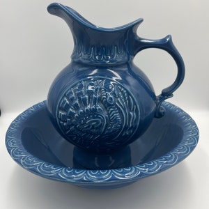McCoy Pottery, türkisches Design, blaues Becken und Krug