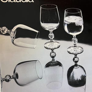 Vintage Czech Crystal Claudia Box of 6 Wine Glasses - Multiple Available