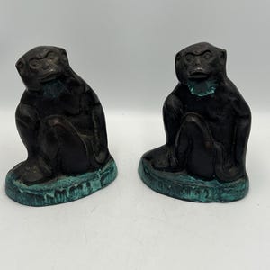 Vintage Bronze Monkey Bookends 1970s