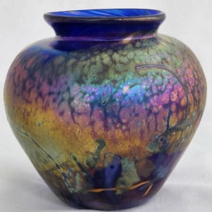 Hand blown Blue Art Glass Vase - signed by artist