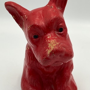 Vintage Red Plastic Dog Bank, 5” Tall