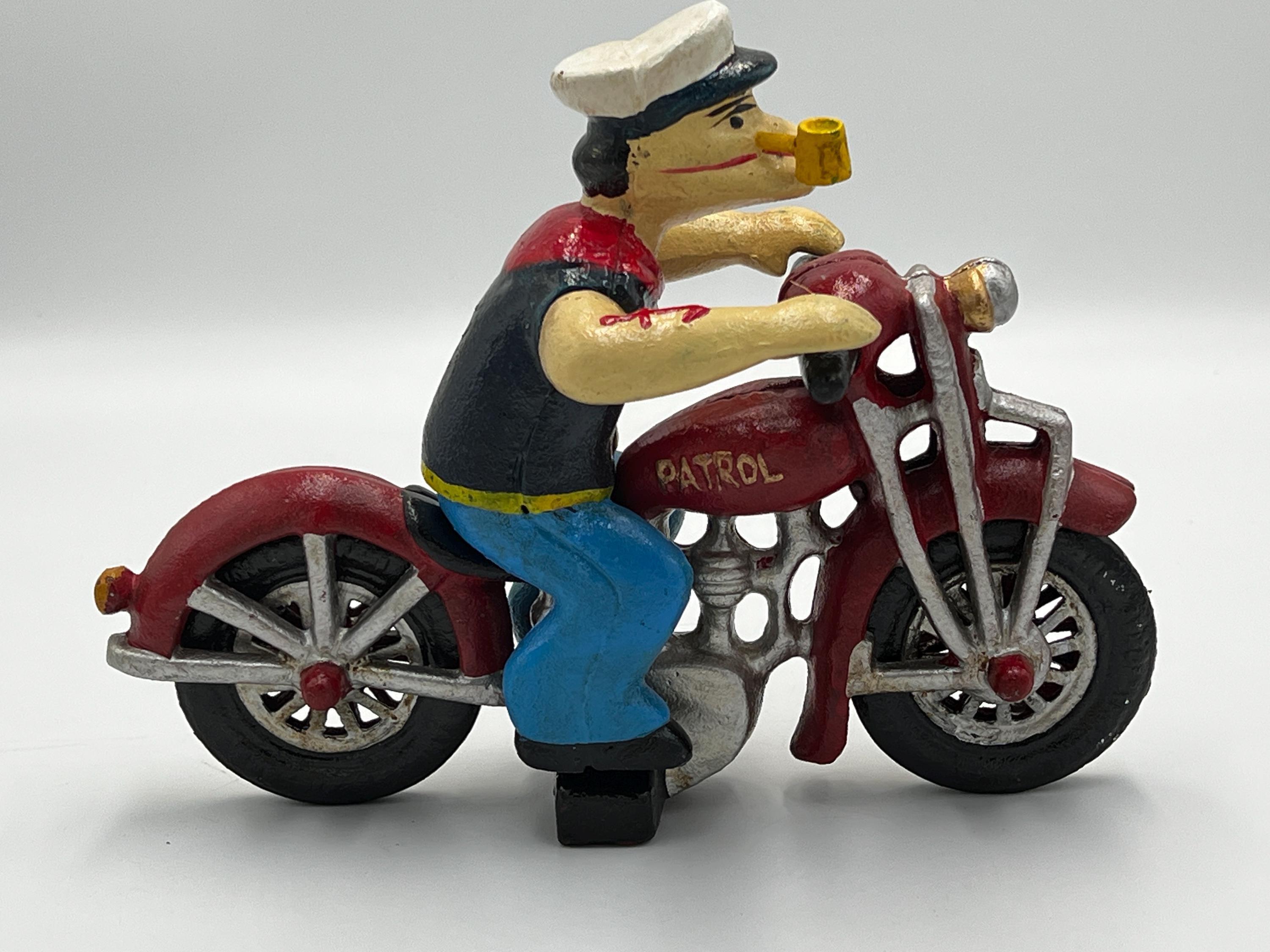 Popeye ポパイ バイク 30‘s 40’s 鉄製 アンティークトイ Hubley Cast Iron 1930s Popeye Motorcycle Toy Cast Iron Toy
