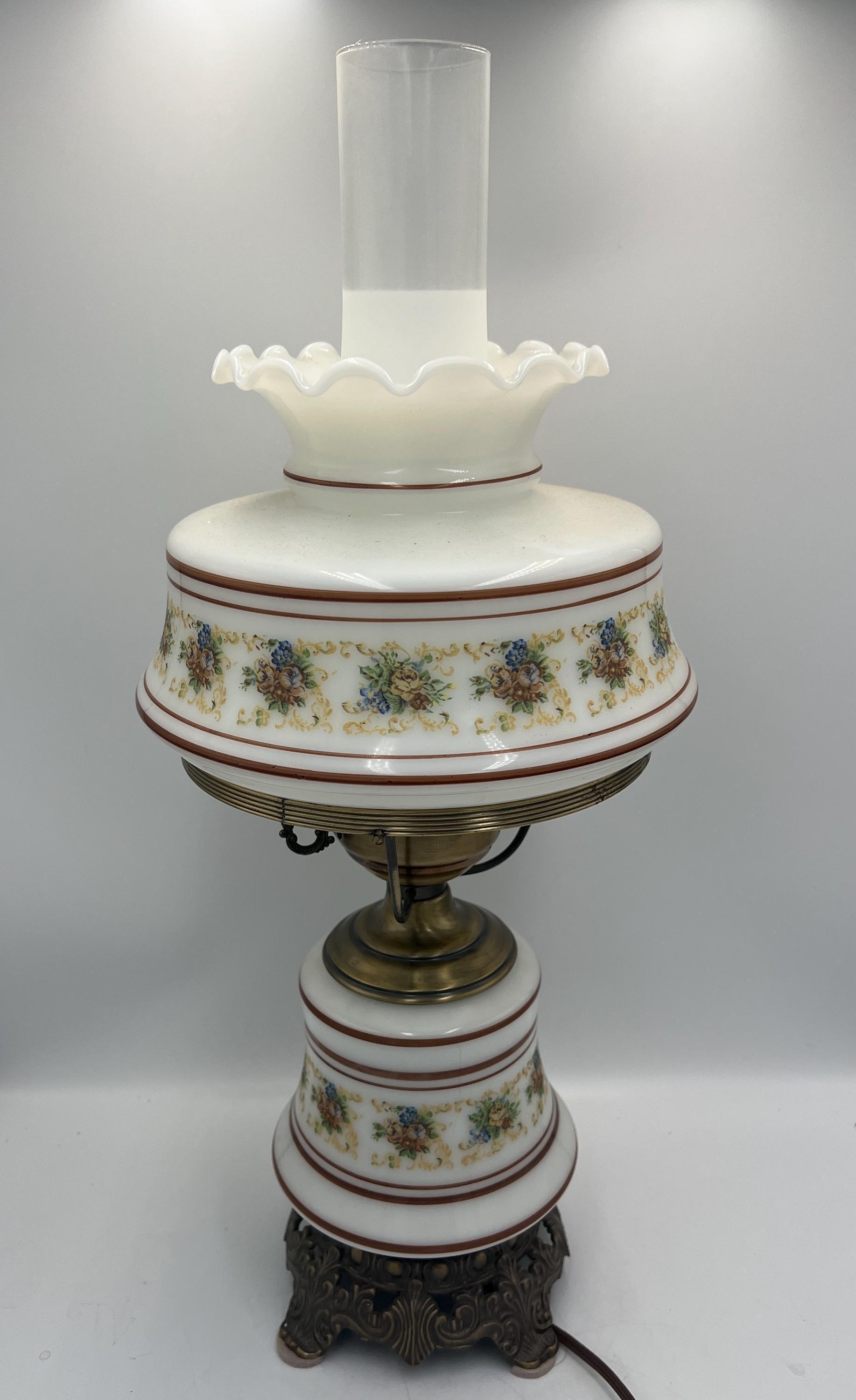 Vintage Quoizel Hurricane Lamp Abigail Adams Floral 1940's - Etsy
