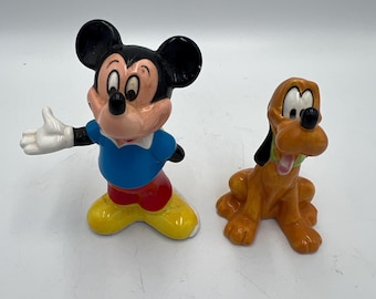 Disney Salt and Pepper Shakers: Vintage Mickey and Pluto PLUS extra Mickey Cowboy  (Ceramic Collectibles)