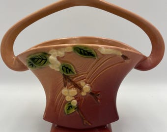 Panier Roseville Snowberry, couleur beige canneberge avec baies blanches (vintage années 1940)
