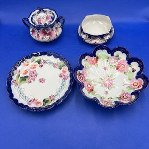 Vintage Nippon Ceramic Set - Plate, Covered Bowl, and Two Serving Dishes
