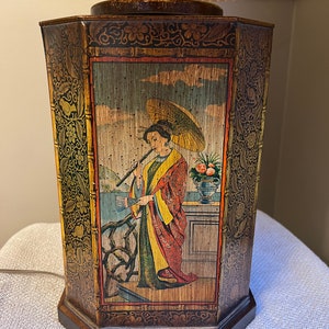 Frederick Cooper Asian Chinoiserie Tin Tea Canister Table Lamp Vintage