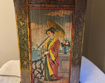 Frederick Cooper Asian Chinoiserie Tin Tea Canister Table Lamp Vintage