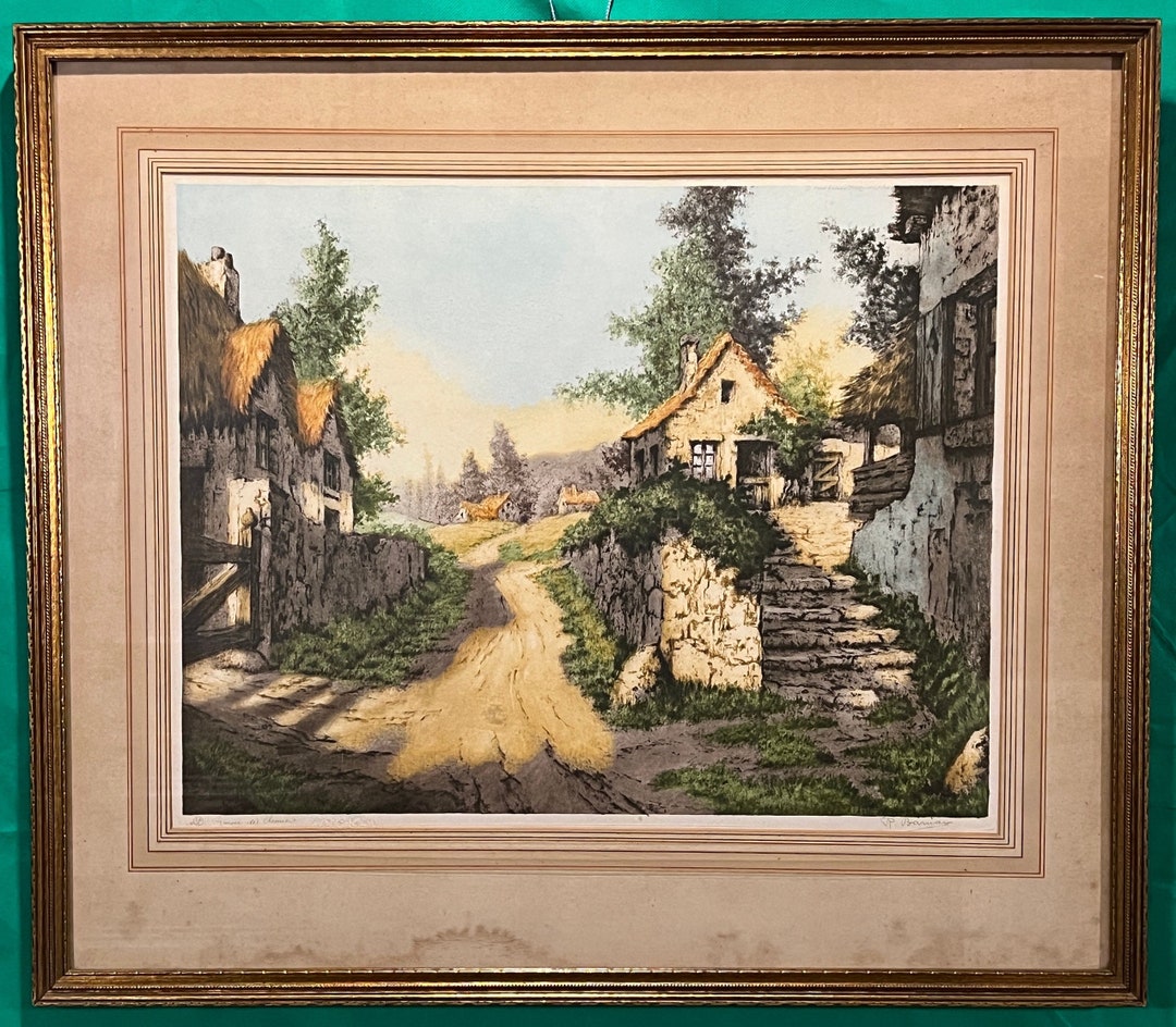 Original Color Etching by R. Barnaix A Hamlet in France Etsy
