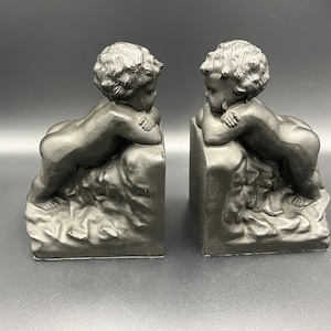 Cherub Bookends, Black metal vintage