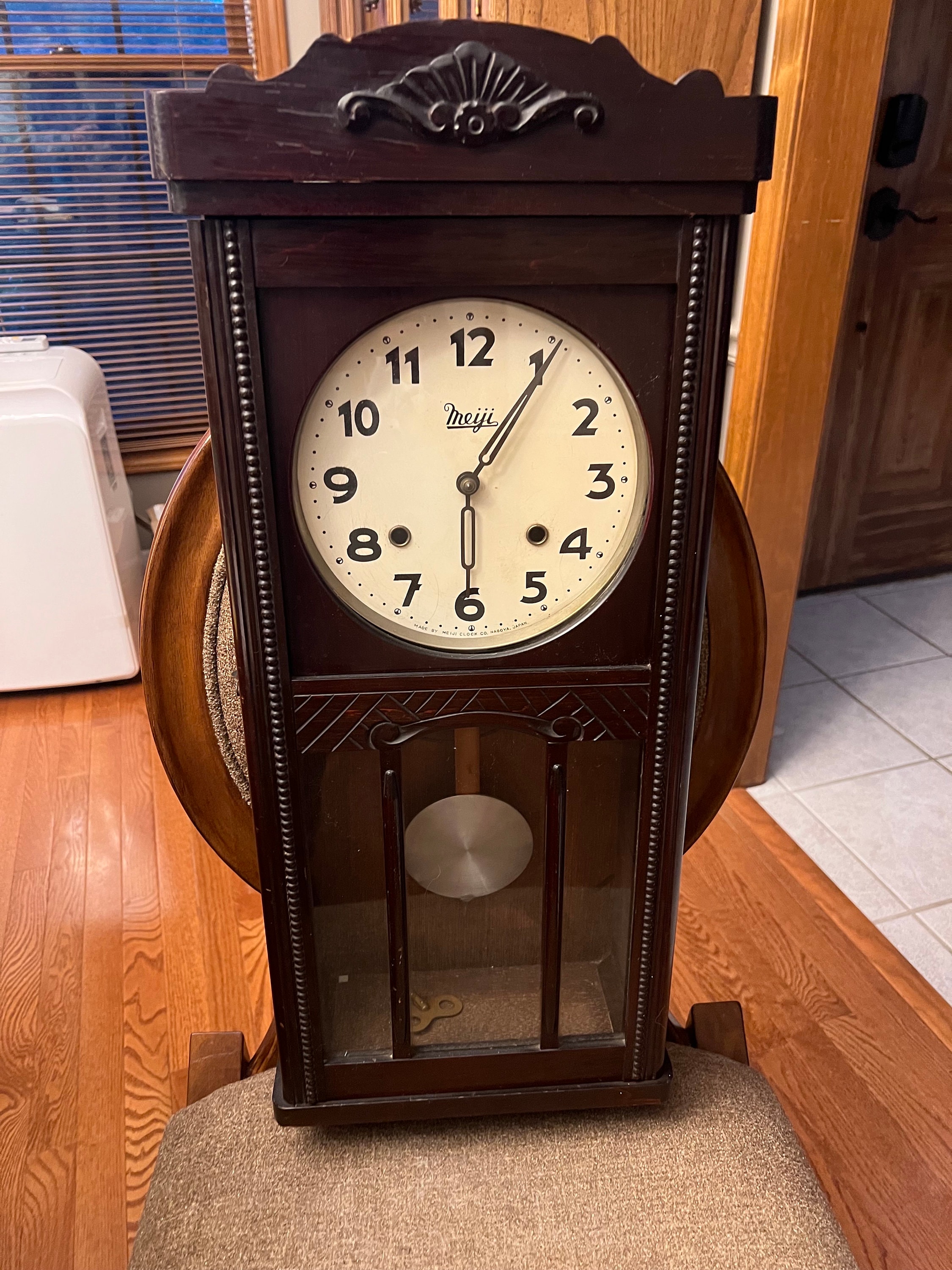 インテリア時計 MEIJI CLOCK Vintage Key Wind Pendulum Striking Wall Clock Meiji Clock Company