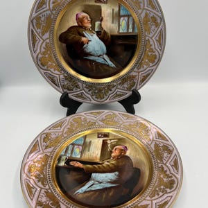 Platos coleccionables Augustus Rex Meissen, Monje fumador, lila y morado (juego de 2)