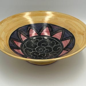 Bol artistique signé W. Mitch Yung : glaçure majolique, céramique de 11 po.