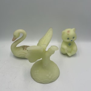 Fenton Custard Glass Animals - Bear - Swan - Butterfly Ring Holder - Glow in Dark