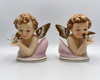 Vintage Angel Cherub Busts, Hand-Painted Victorian Style (Pair, 4.75")