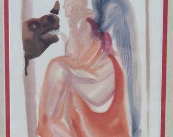 Original Salvador Dali Color Woodcut Print, The Sphere of Mercury, Dante, Divine comedy