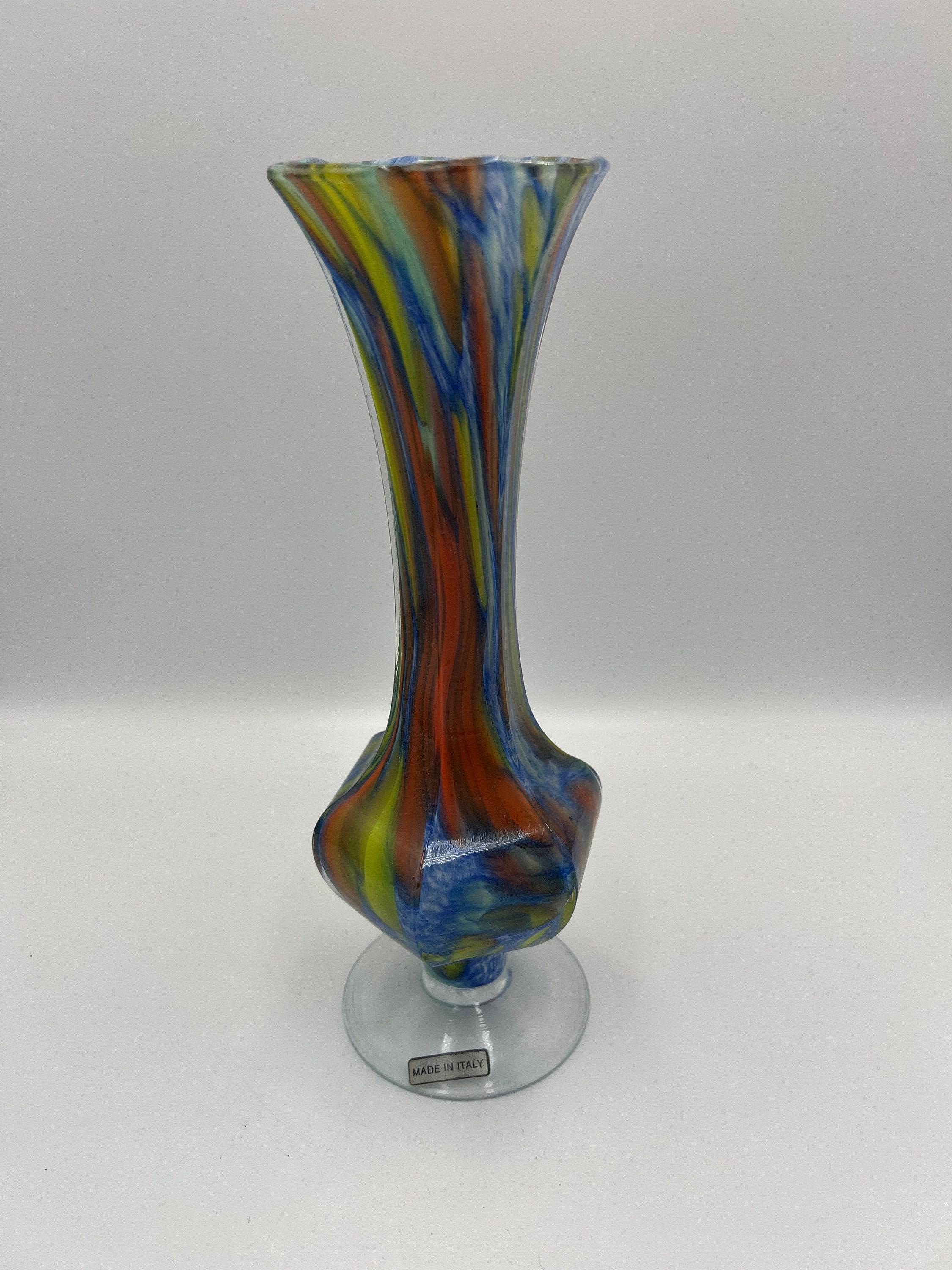 イタリアのアートガラス花瓶：カラフルな渦巻きデザイン - Etsy 日本