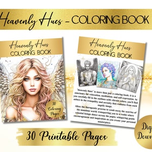 Heavenly Hues Coloring Book, Printable Pages, Angel Coloring Pages