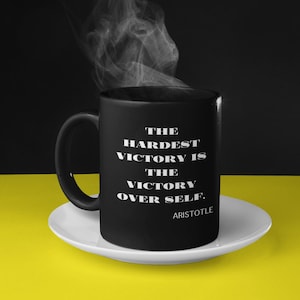 Aristotle Quote Mug: Motivational Stoic Philosophy Coffee Cup Victory Over Self Mental Strength Gift
