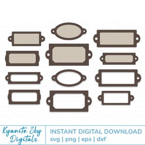 SVG Label Frames bundle vol.1, office label holder, library drawer label, bookplate shape, label shape, svg cut files, clipart PNG files