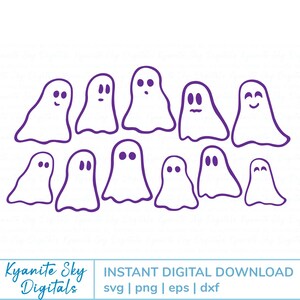 SVG Halloween Outline Ghosts bundle cute spooky ghosts for Halloween party decor, t-shirts, sheet ghosts, svg cut files, clipart PNG files