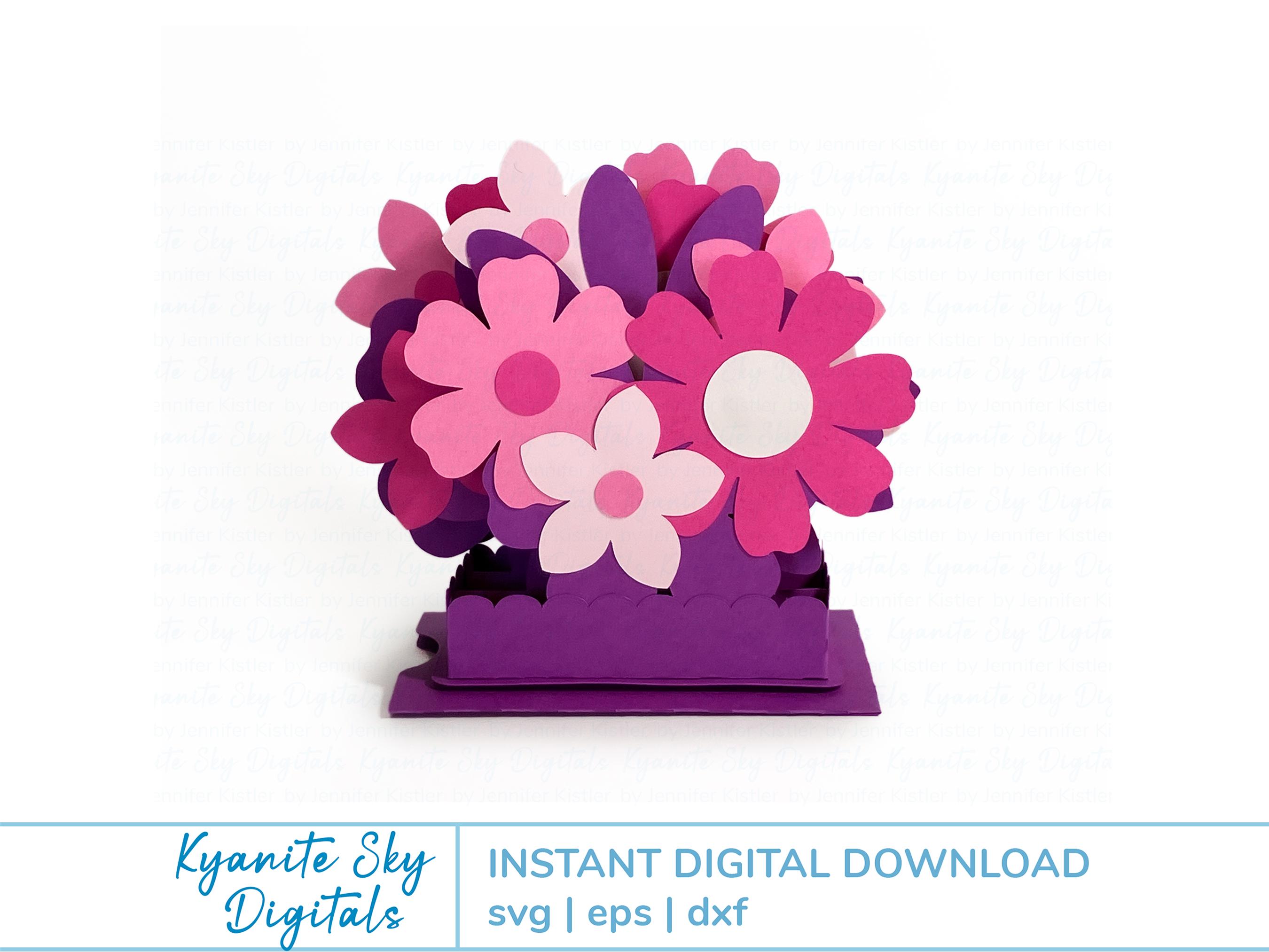 Gift Card Holder SVG, 3-D decoration, pink purple flower shapes, 3D paper cut files for cricut & silhouette, instant digital download