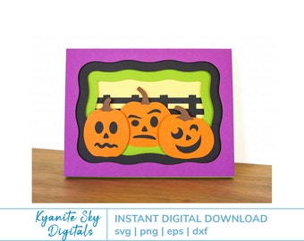 Halloween Card SVG File, jack-o-lantern pumpkin 3D shadowbox tunnel card, layered paper 3-D cut files for cricut, instant digital download