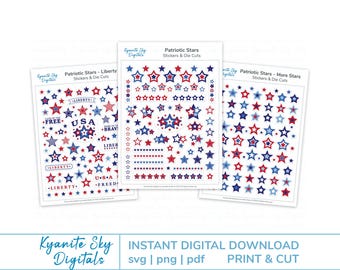 Stars Print And Cut Sticker Bundle, SVG PNG, patriotic red white blue, die cut file for cricut & silhouette, PDF printable, digital download