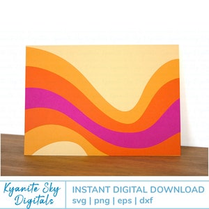 Cartes SVG rayures groovy rétro deux tailles A7 A2 vintage style rétro multicolore en couches fichiers découpés numériques pour carte cricut svg