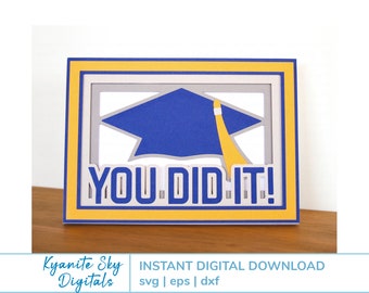 Arquivo SVG para cartão de formatura, cartão túnel 3D com efeito de caixa de sombra, borla de chapéu de formatura, você conseguiu!, arquivo de corte em papel em camadas para Cricut, download digital instantâneo.