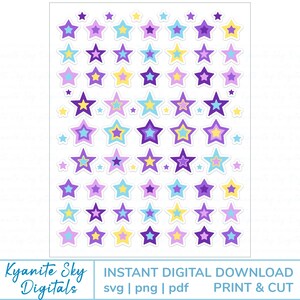 SVG PNG Print Then Cut Stars pastel purple cosmic girl digital sticker diecuts for cricut or silhouette, plus clipart files
