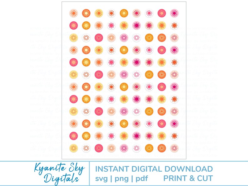 Summer Print and Cut Sticker Sheets, Small Mini Sunshine Heart, SVG PNG ...